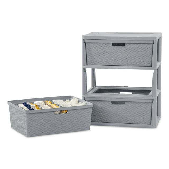 Wide 3 Drawer Cross-Weave Tower Cement