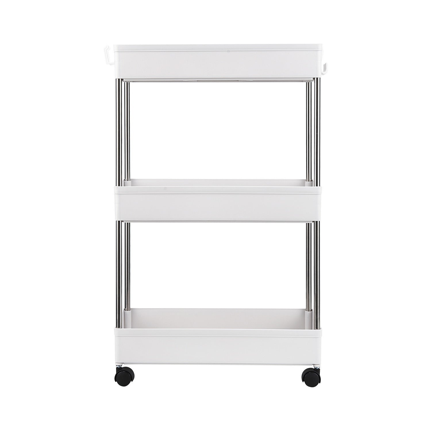 3-Tier Slide Out Storage Cart Rolling Utility Cart Storage Shelf Rack Mobile Storage Organizer Shelving for Office, Kitchen, Bedroom, Bathroom, Laundry Room & Dressers, White